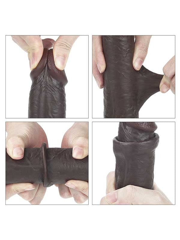 Kayar Derili Çift Katmanlı Realistik Dildo 23 cm Siyah - LV317013