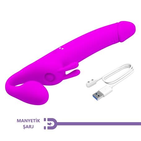 Manyetik USB Şarjlı Klitoris Darbe Modlu Çift Taraflı Strapon Teknolojik G-Spot Vajinal Vibratör - Zanini - BDM1399