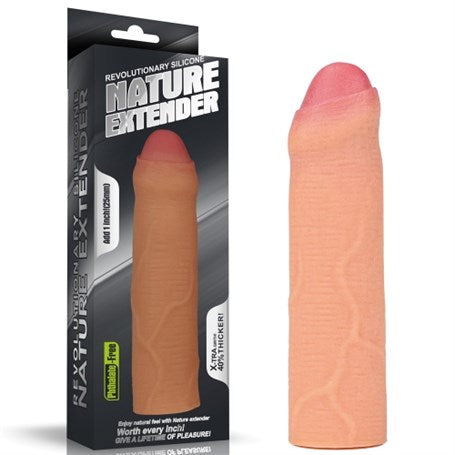 16,5 cm Nature Extender 4.5 cm Dolgulu Premium Ten Rengi Silikon Sünnetsiz Penis Kılıfı - LV4212F