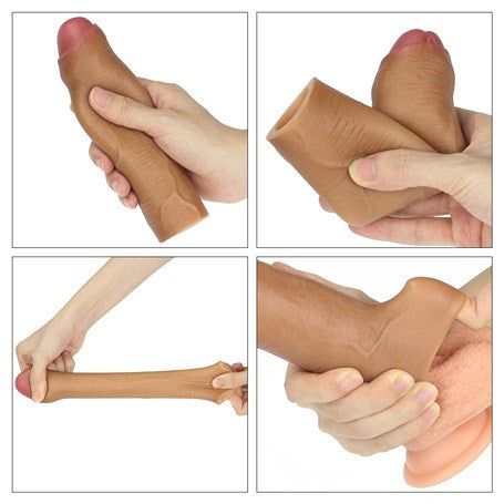 16,5 cm Nature Extender 4.5 cm Dolgulu Premium Silikon Sünnetsiz Melez Penis Kılıfı - LV4212B