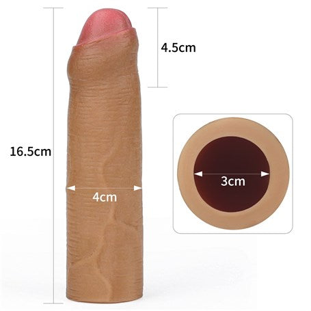 16,5 cm Nature Extender 4.5 cm Dolgulu Premium Silikon Sünnetsiz Melez Penis Kılıfı - LV4212B