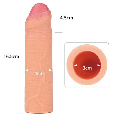 16,5 cm Nature Extender 4.5 cm Dolgulu Premium Ten Rengi Silikon Sünnetsiz Penis Kılıfı - LV4212F