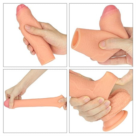 16,5 cm Nature Extender 4.5 cm Dolgulu Premium Ten Rengi Silikon Sünnetsiz Penis Kılıfı - LV4212F
