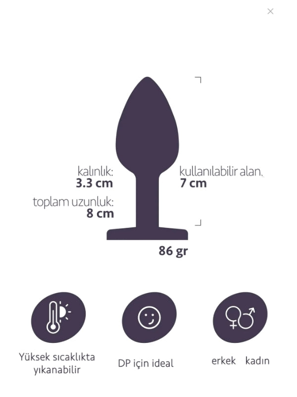 Paslanmaz Çelik Anal Plug Tıkaç Beyaz Taşlı - A-AVP002BEYAZ