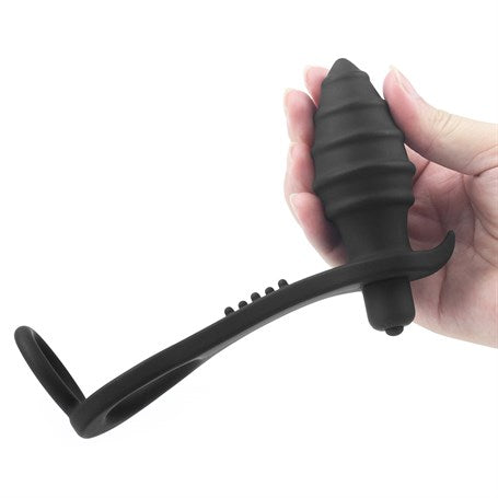 Penis Halkalı Titreşimli Anal Penetratör Plug Masturbatör - LV2652