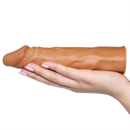 18,5 cm Pleasure Extender 5 cm Dolgulu Premium Melez Silikon Penis Kılıfı - LV1053B