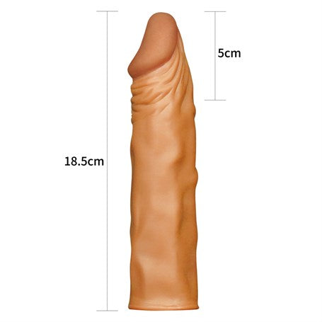 18,5 cm Pleasure Extender 5 cm Dolgulu Premium Melez Silikon Penis Kılıfı - LV1053B