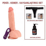 24,5 cm Belden Bağlamalı Titreşimli Realistik Dildo Penis Set - FA-10020VB