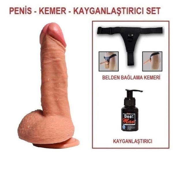 20 cm Belden Bağlamalı Çift Katmanlı Realistik Dildo Penis Set - FA-6134B