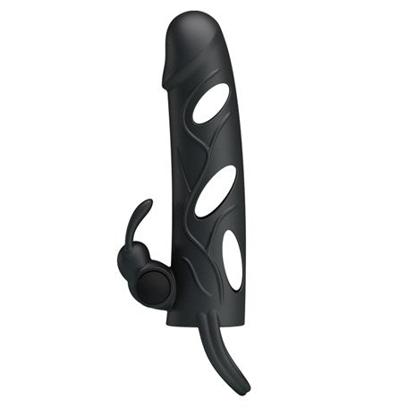 Titreşimli Klitoral Uyarıcılı Uzatmalı Penis Kılıfı Zenci Penis - B1217