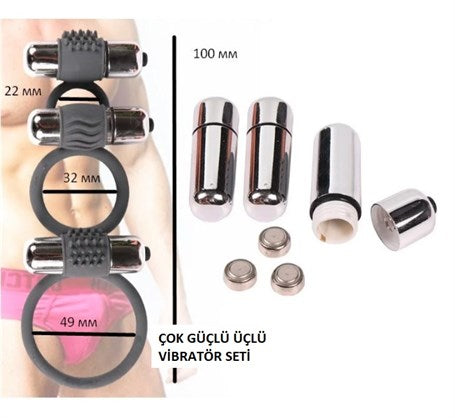 Triple Üçlü Titreşimli Silikon Penis Halkası - BDM4002