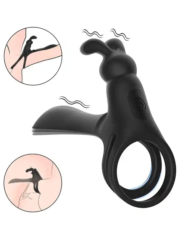 Titreşimli ve Klitoris Uyarıcılı Şarjlı Penis Halkası - S557
