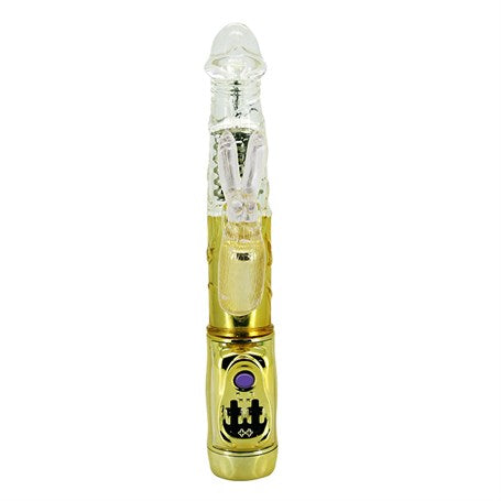 Oynar Başlı Klitoris Uyarıcılı Altın Renkli Teknolojik Tavşan Vibratör Penis - B1090