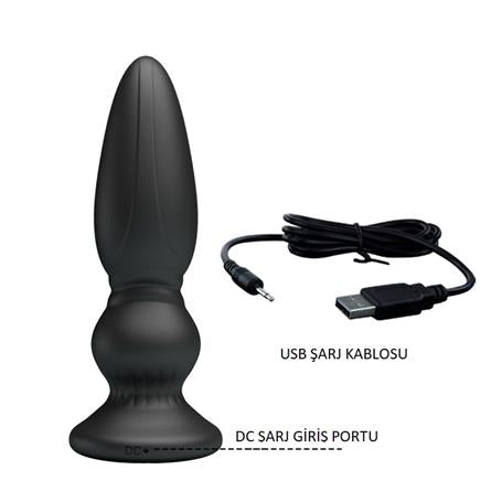 USB Şarjlı 12 Titreşim Modlu Uzaktan Kumandalı Vibratör & Boğumlu Anal Plug - BDM1258