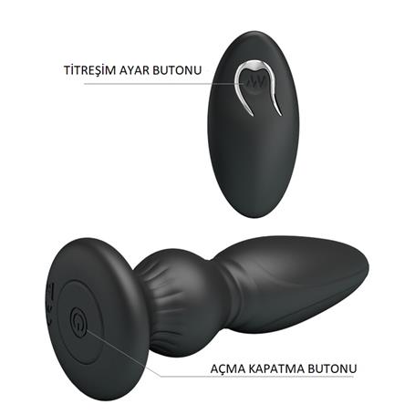 USB Şarjlı 12 Titreşim Modlu Uzaktan Kumandalı Vibratör & Boğumlu Anal Plug - BDM1258