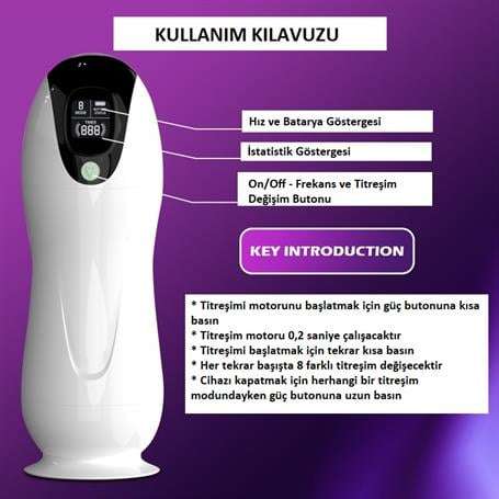 USB Şarjlı 8 Emme Modlu Dijital Göstergeli Sesli Teknolojik Mastürbatör - BDM1547