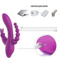 USB Şarjlı Klitoral & Anal Uyarıcılı Teknolojik Vibratör - Mor - BDM1555