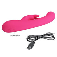USB Şarjlı Led Göstergeli 10 Fonksiyonlu Klitoris Uyarıcılı Teknolojik Tavşan Vibratör - Lamar - BDM1338