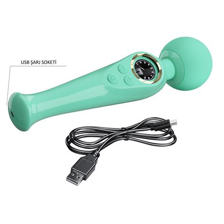 USB Şarjlı Led Göstergeli Klitoris Uyarıcılı Bayan Masaj Vibratör Turkuaz - Skyler - BDM1337