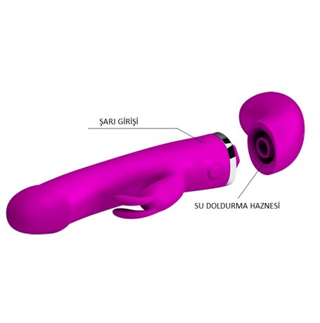 USB Şarjlı Su Fışkırtmalı 12 Fonksiyonlu Klitoris Uyarıcılı Teknolojik Tavşan Vibratör - BDM6600