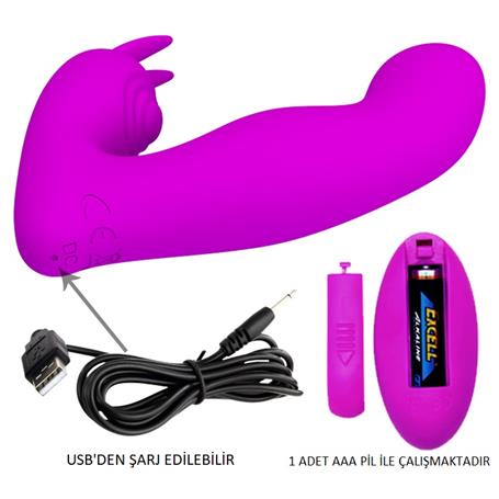 USB Şarjlı Uzaktan Kumandalı 12 Titreşim 4 Darbe Fonksiyonlu Teknolojik G-Spot Vajinal Mor Vibratör - BDM1262