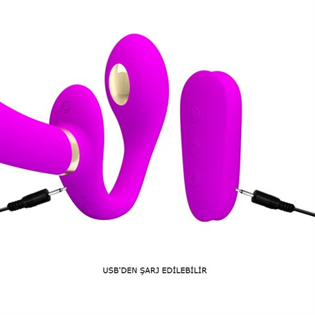 USB Şarjlı Uzaktan Kumandalı Elektro Şoklu Çift Taraflı Strapon Teknolojik G-Spot Vajinal Vibratör - BDM2268