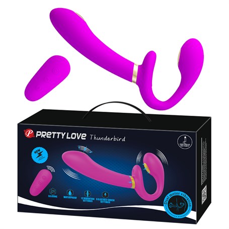 USB Şarjlı Uzaktan Kumandalı Elektro Şoklu Çift Taraflı Strapon Teknolojik G-Spot Vajinal Vibratör - BDM2268