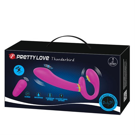 USB Şarjlı Uzaktan Kumandalı Elektro Şoklu Çift Taraflı Strapon Teknolojik G-Spot Vajinal Vibratör - BDM2268