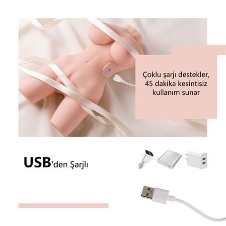 USB'den Manyetik Şarjlı Titreşim Fonksiyonlu Realistik Yarım Vücut - Kosey Pussy - BDM1616