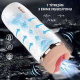 USB'den Şarjlı 3 Emme ve Güçlü 7 Titreşim Fonksiyonlu Realistik Masturbatör - Riley - BDM1620