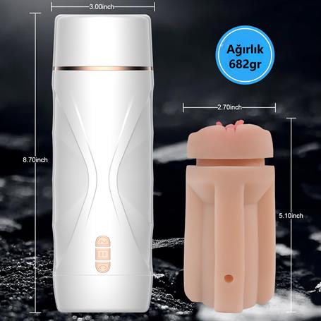 USB'den Şarjlı 3 Emme ve Güçlü 7 Titreşim Fonksiyonlu Realistik Masturbatör - Riley - BDM1620