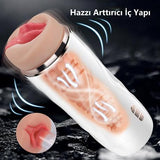 USB'den Şarjlı 3 Emme ve Güçlü 7 Titreşim Fonksiyonlu Realistik Masturbatör - Riley - BDM1620