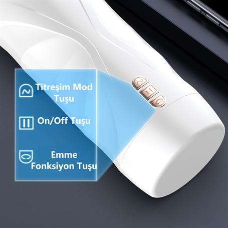 USB'den Şarjlı 3 Emme ve Güçlü 7 Titreşim Fonksiyonlu Realistik Masturbatör - Riley - BDM1620