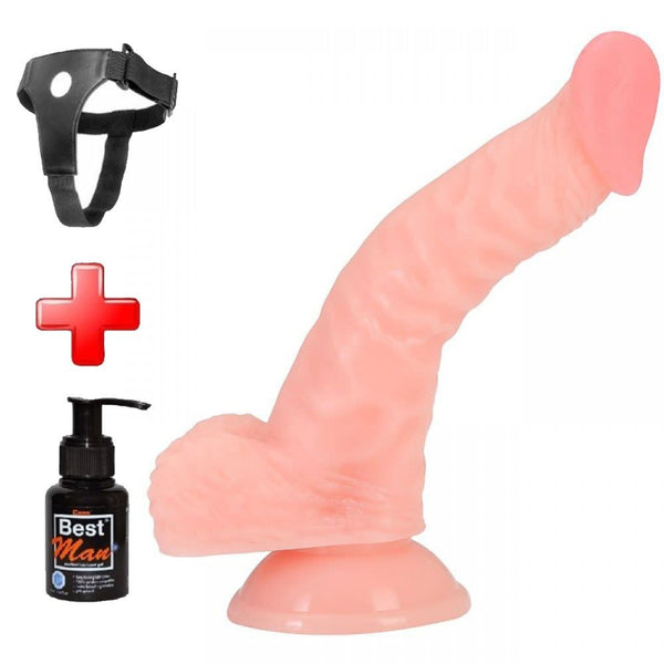 Eğimli 19 cm Belden Bağlamalı Vantuzlu Realistik Penis - FA-XM225B