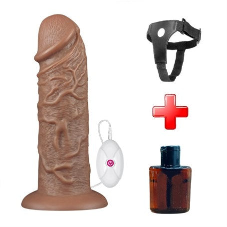 Yeni Nesil Belden Bağlamalı Çift Katmanlı 10 Titreşim Fonksiyonlu 26,6 cm Realistik Kalın Vibratör Melez Penis - LV111120B