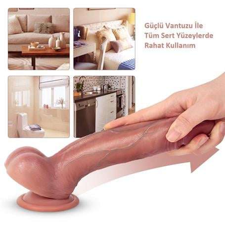 Belden Bağlamalı Yeni Nesil Çift Katmanlı 22 cm Realistik Dildo Penis - BDM1294B