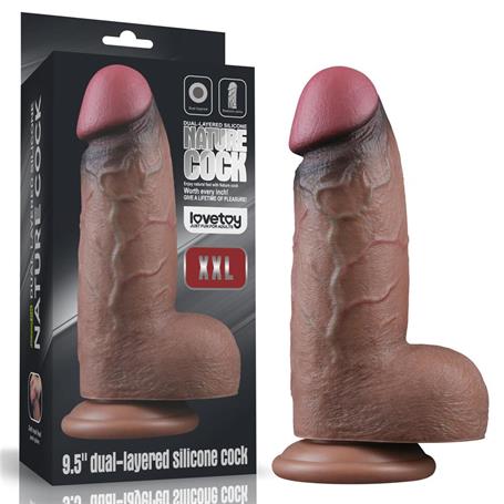 Belden Bağlamalı Yeni Nesil Çift Katmanlı 24,6 cm Realistik Dev Melez Dildo Penis - LV411061B