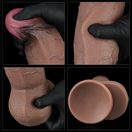 Belden Bağlamalı Yeni Nesil Çift Katmanlı 24,6 cm Realistik Dev Melez Dildo Penis - LV411061B