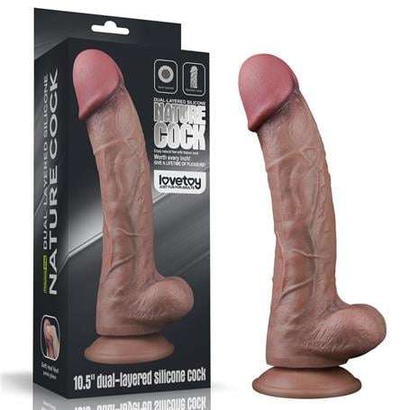 Belden Bağlamalı Yeni Nesil Çift Katmanlı 26,5 cm Realistik Dev Melez Dildo Penis - LV411053B