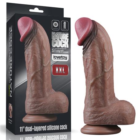 Yeni Nesil Çift Katmanlı 28 cm Realistik Dev Melez Dildo Penis - LV411062
