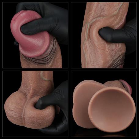 Belden Bağlamalı Yeni Nesil Çift Katmanlı 28 cm Realistik Dev Melez Dildo Penis - LV411062B