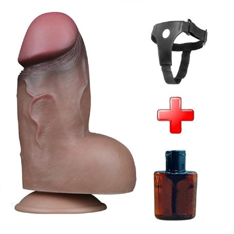 Yeni Nesil Çift Katmanlı Belden Bağlamalı 18,2 cm Realistik Kalın Dildo Penis - LV411050B