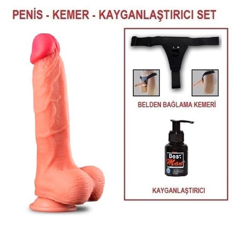 Yeni Nesil Çift Katmanlı Belden Bağlamalı 25 cm Realistik Dildo Penis - LV411010B